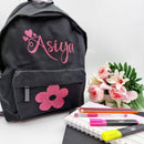 Personalised Girl Backpack- Flower Design, pink glitter