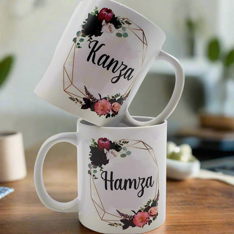 Personalised Set of Floral Wedding Mugs