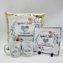 Personalised Wedding Sequin Cushion, Rock Slate & Mugs Set