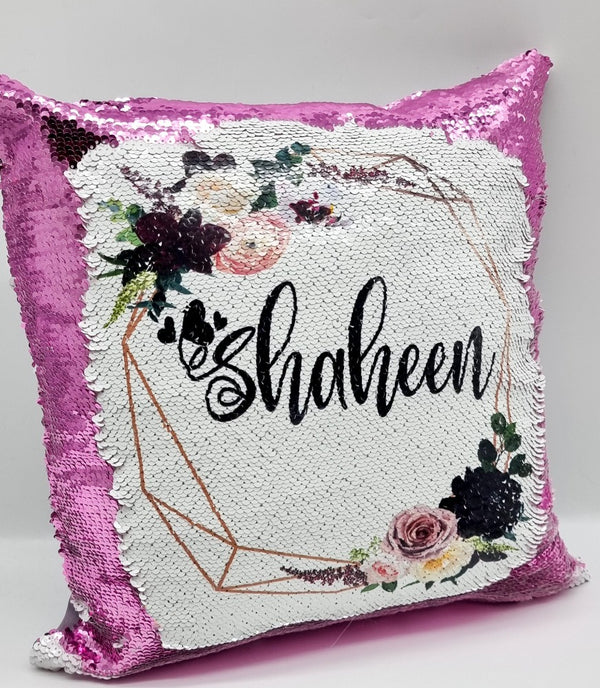 Kids Girls Sequin Cushion- Floral Design