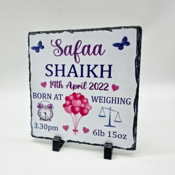 Personalised New Baby Girl Rock Slate Gift