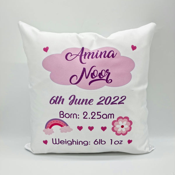 New Baby Girl Cushion- Date, Weight & Time