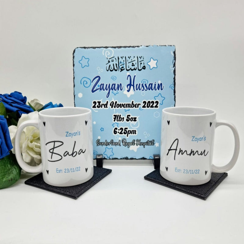 New Baby Boy Rock Slate & Mugs Set